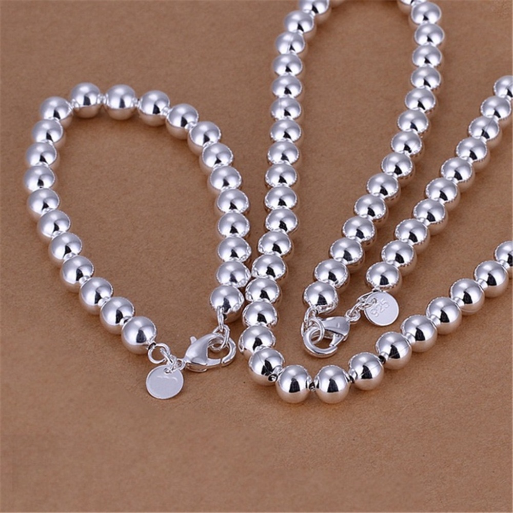 Sterling Silver 8mm Beaded Bracelet - Shiny Silver Women’s Bracelet - Picture 4 of 4